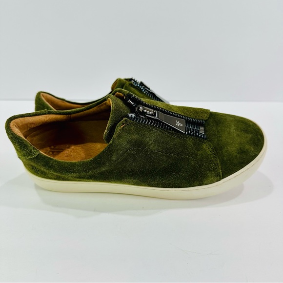 🎀 FRYE WOMENS OLIVE GREEN SUEDE ZIP UP SNEAKERS NEVER WORN SIZE 7 1/2 SLIP-ONS - Picture 8 of 10